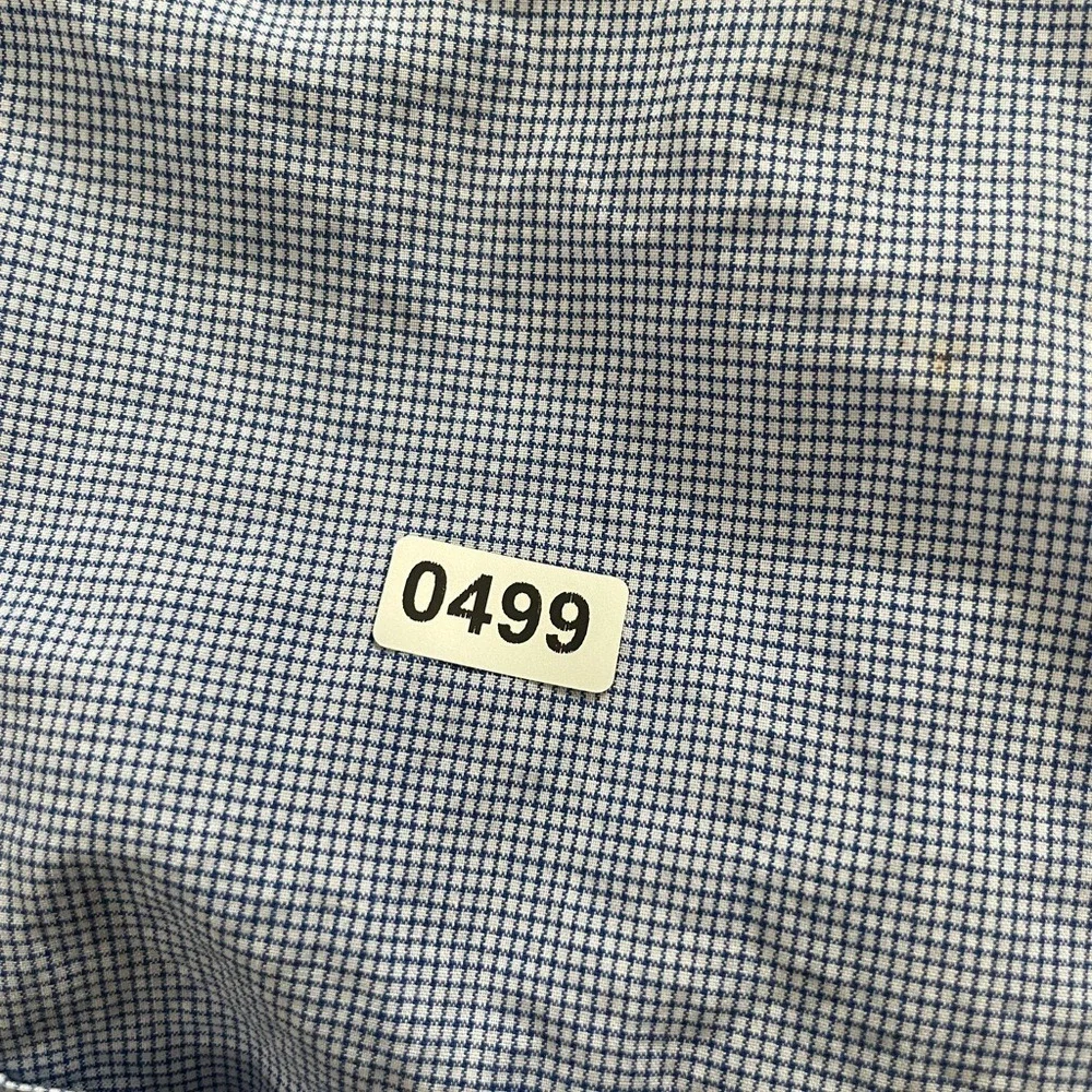 Brooks Brothers Makers Blue White Micro Check Cotton Shirt Made in USA 17-4‎